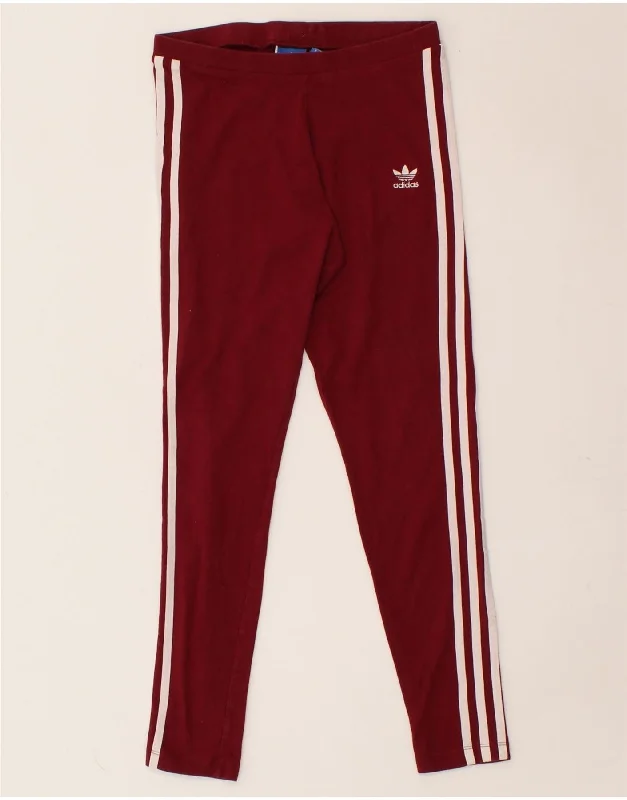 ADIDAS Womens Leggings UK 10 Small Red Cotton Comfortable Printed Workout Leggings