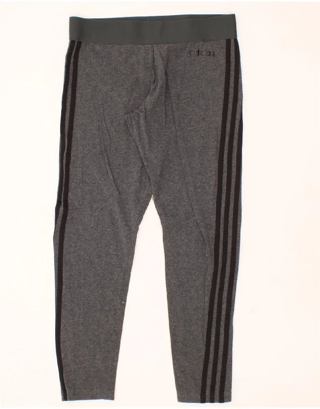 ADIDAS Womens Leggings UK 12/14 Medium  Grey Cotton Cozy Sweat-Wicking Leggings