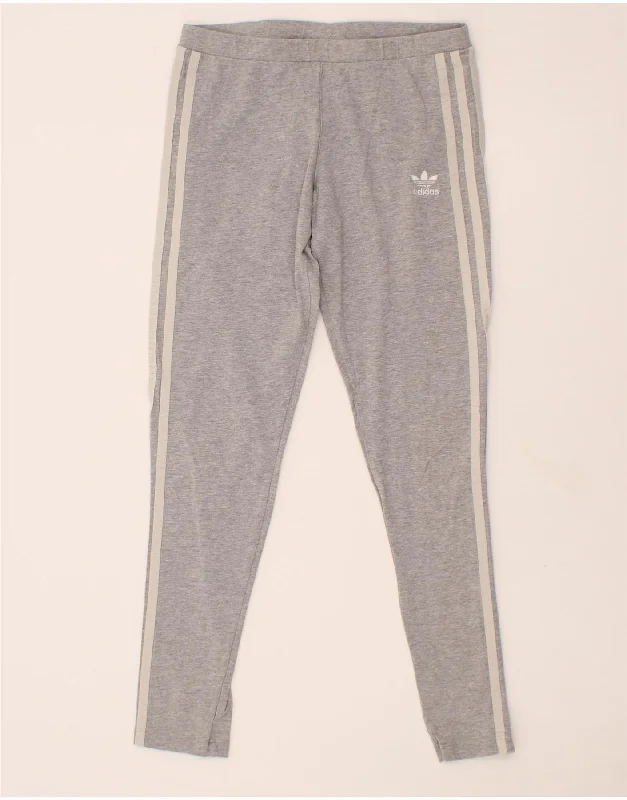ADIDAS Womens Leggings UK 12 Medium  Grey Cotton Trendy Color Block Leggings