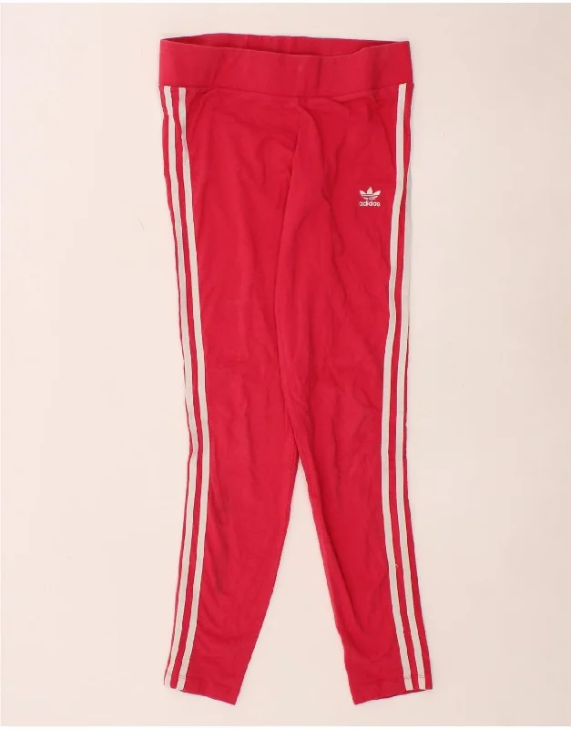 ADIDAS Womens Leggings UK 14 Medium Pink Cotton Elegant Black Leggings
