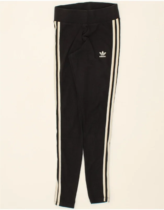 ADIDAS Womens Leggings UK 6 XS Black Cotton Cozy Reflective Detail Leggings
