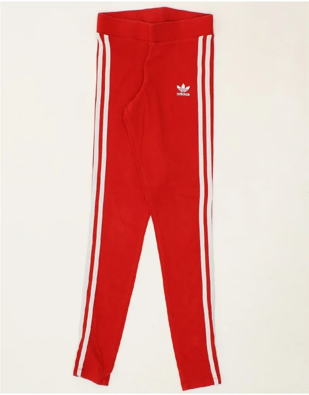 ADIDAS Womens Leggings UK 6 XS Red Cotton Chic Velvet Soft Leggings