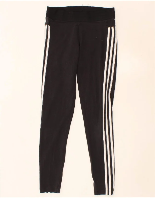 ADIDAS Womens Leggings UK 8/10 Small  Black Cotton Stylish Printed Sport Leggings