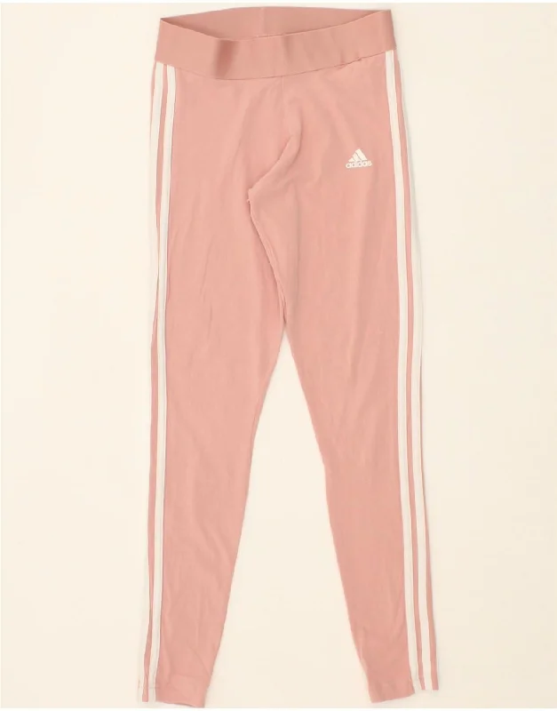 ADIDAS Womens Leggings UK 8/10 Small  Pink Cotton Fashionable Floral Active Leggings