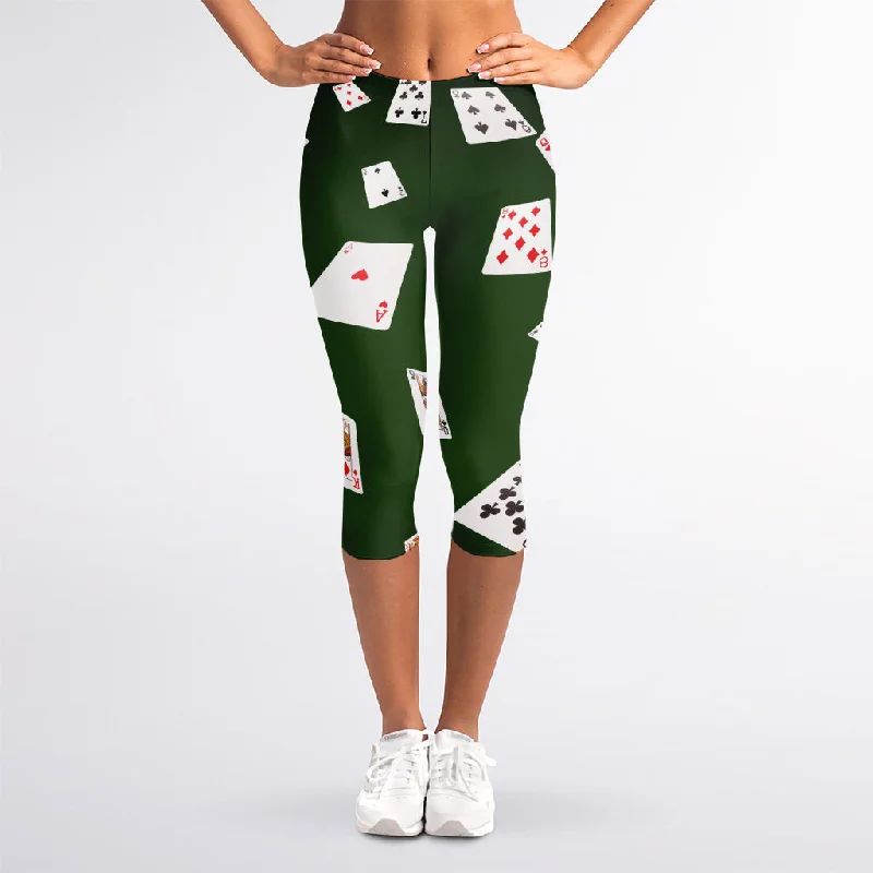 Flying Poker Cards Print Women's Capri Leggings Trendy Sports Performance Leggings