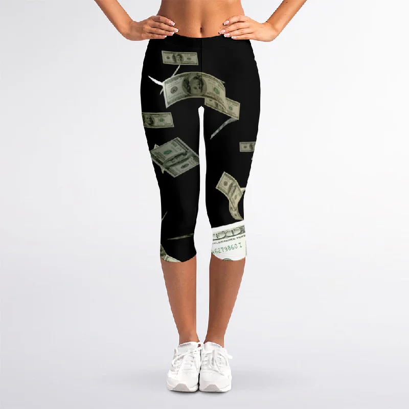Flying US Dollar Print Women's Capri Leggings Cozy Bootcut Leggings