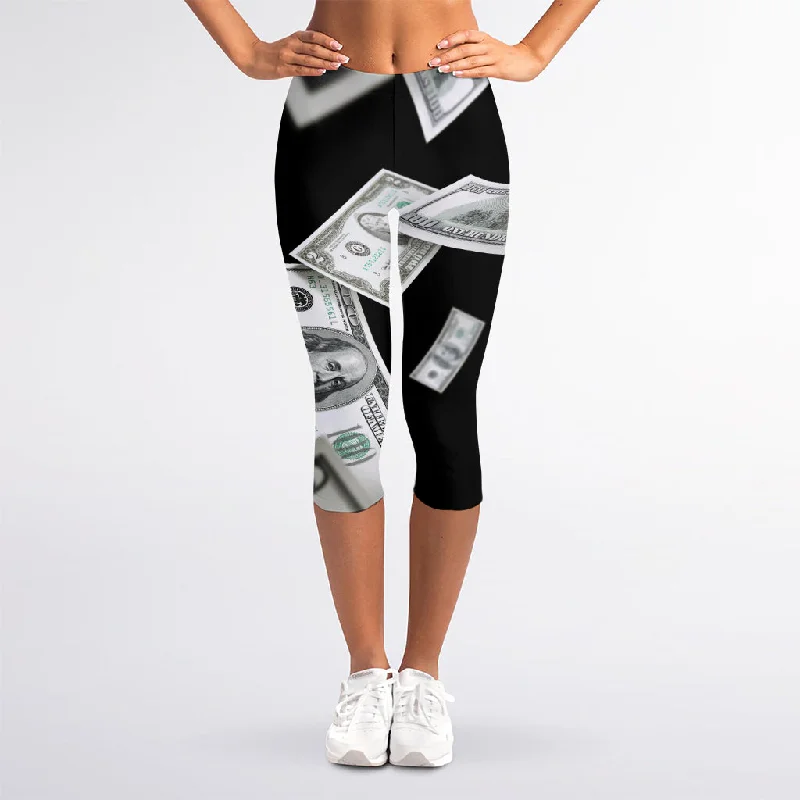 Flying USD Print Women's Capri Leggings Stylish Yoga Leggings