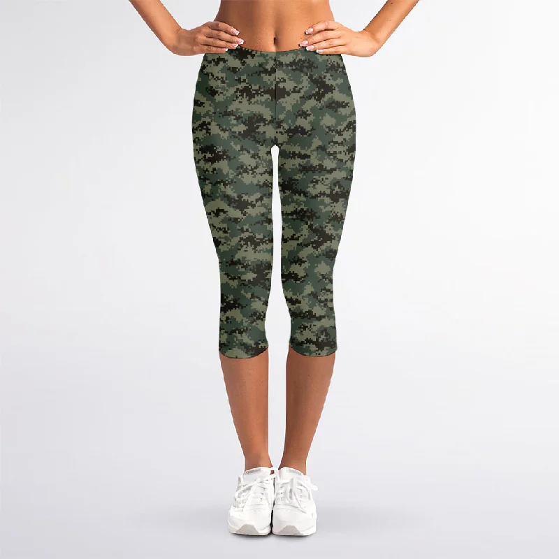 Forest Green Digital Camo Pattern Print Women's Capri Leggings Fashionable Leather-Look Leggings Forest Green Digital Camo Pattern Print Women's Capri Leggings Fashionable Leather-Look Leggings