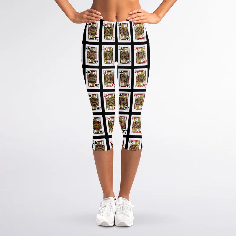 Four Jacks Playing Cards Pattern Print Women's Capri Leggings Stylish High-Waisted Leggings Four Jacks Playing Cards Pattern Print Women's Capri Leggings Stylish High-Waisted Leggings