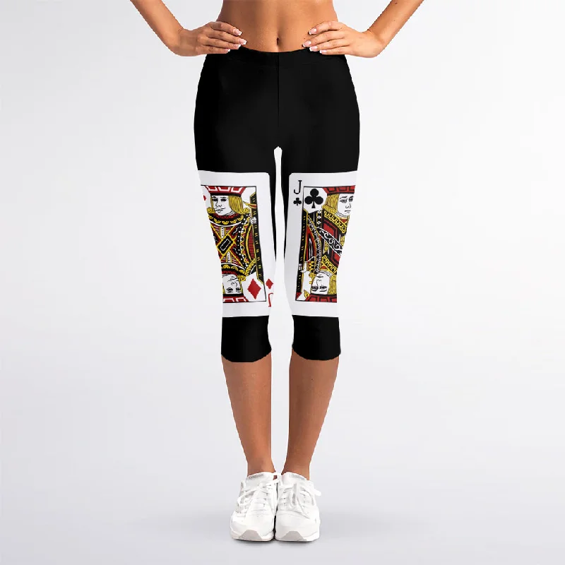 Four Jacks Playing Cards Print Women's Capri Leggings Casual Sporty Leggings