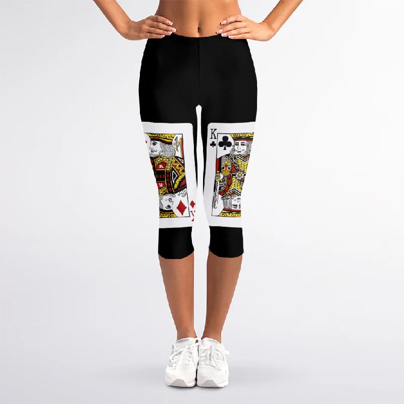 Four Kings Playing Cards Print Women's Capri Leggings Cozy Cotton Leggings