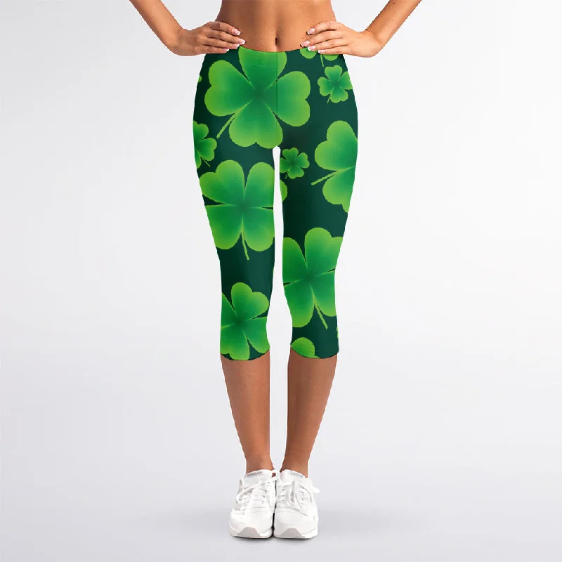 Four-Leaf Clover St. Patrick's Day Print Women's Capri Leggings Stylish Side-Stripe Leggings Four-Leaf Clover St. Patrick's Day Print Women's Capri Leggings Stylish Side-Stripe Leggings