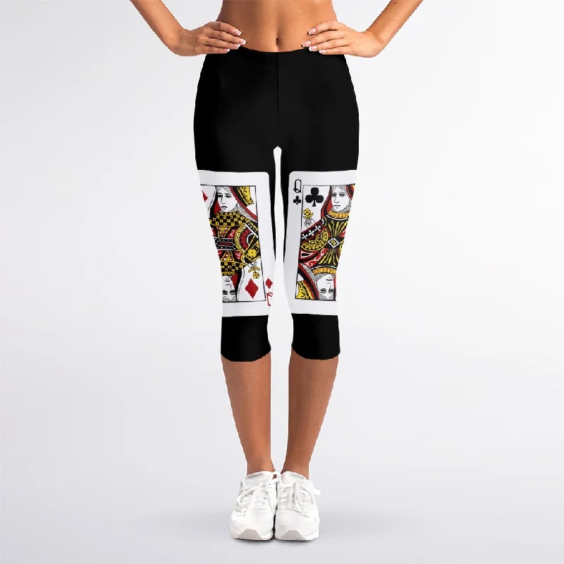 Four Queens Playing Cards Print Women's Capri Leggings Trendy Colorblock Print Leggings Four Queens Playing Cards Print Women's Capri Leggings Trendy Colorblock Print Leggings