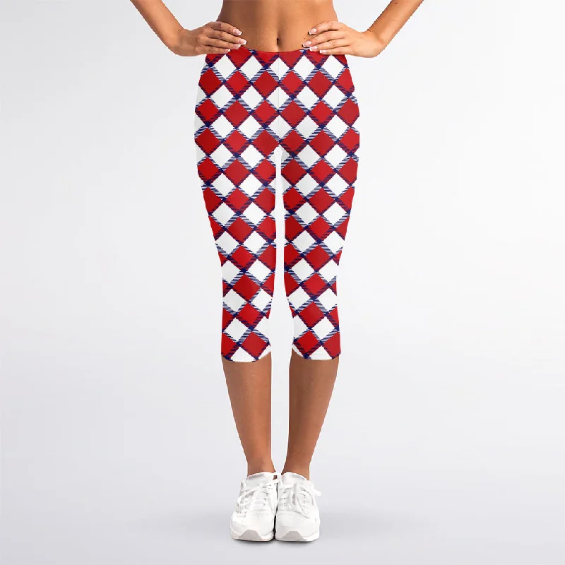 Fourth of July American Plaid Print Women's Capri Leggings Fashionable Full-Length Active Leggings Fourth of July American Plaid Print Women's Capri Leggings Fashionable Full-Length Active Leggings
