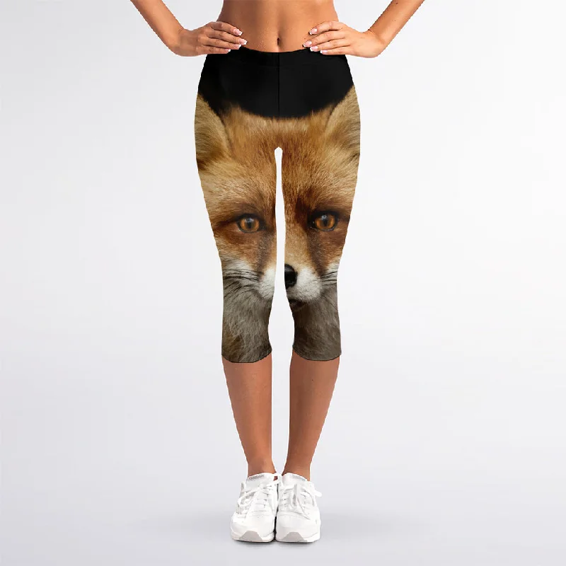 Fox Portrait Print Women's Capri Leggings Fashionable Minimal Active Leggings