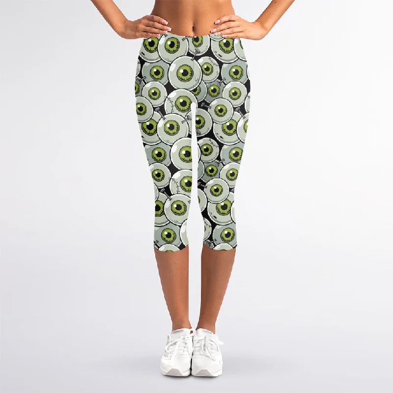 Frankenstein Eyeball Pattern Print Women's Capri Leggings Trendy Sweat-Wicking Workout Leggings Frankenstein Eyeball Pattern Print Women's Capri Leggings Trendy Sweat-Wicking Workout Leggings