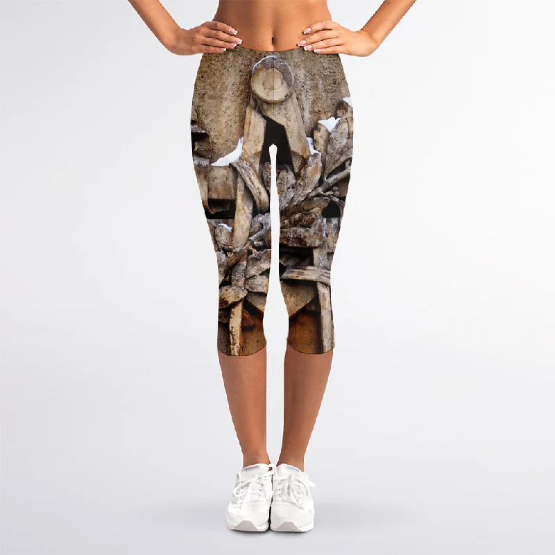 Freemasonry Emblem Print Women's Capri Leggings Stylish Capri Leggings