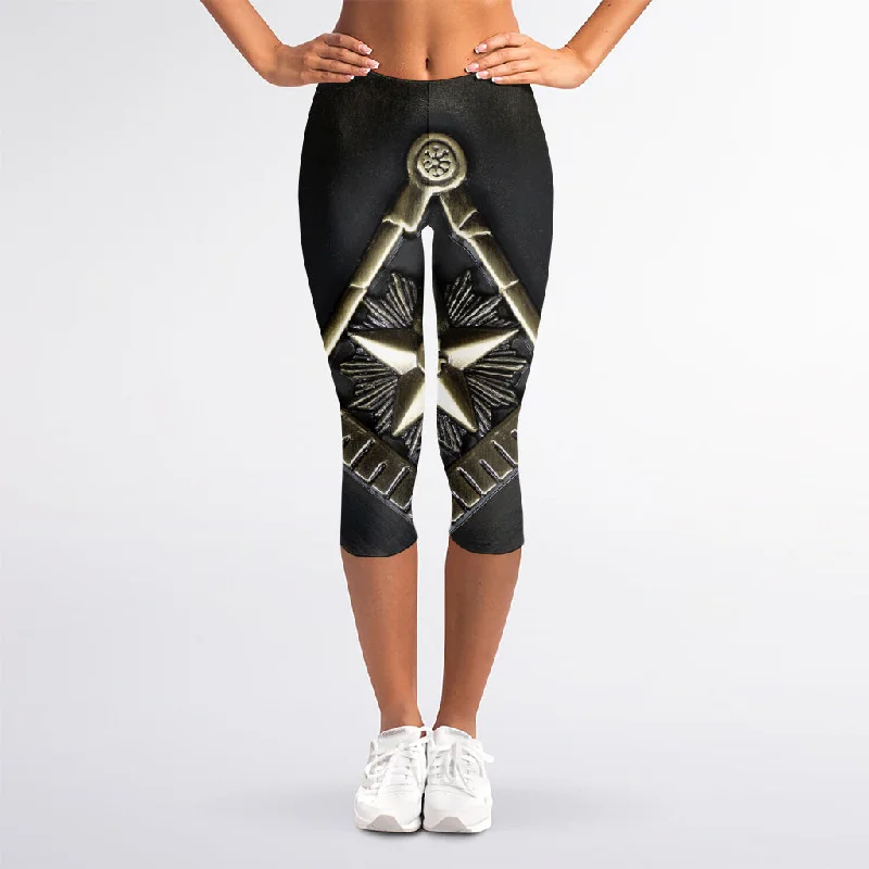 Freemasonry Medal Print Women's Capri Leggings Trendy High-Compression Leggings