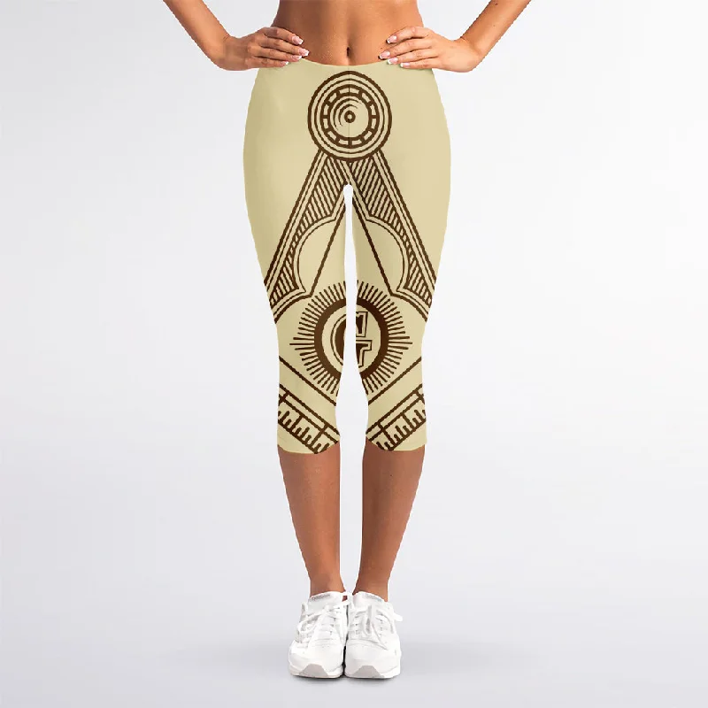 Freemasonry Symbol Print Women's Capri Leggings Cozy Fashion Leggings