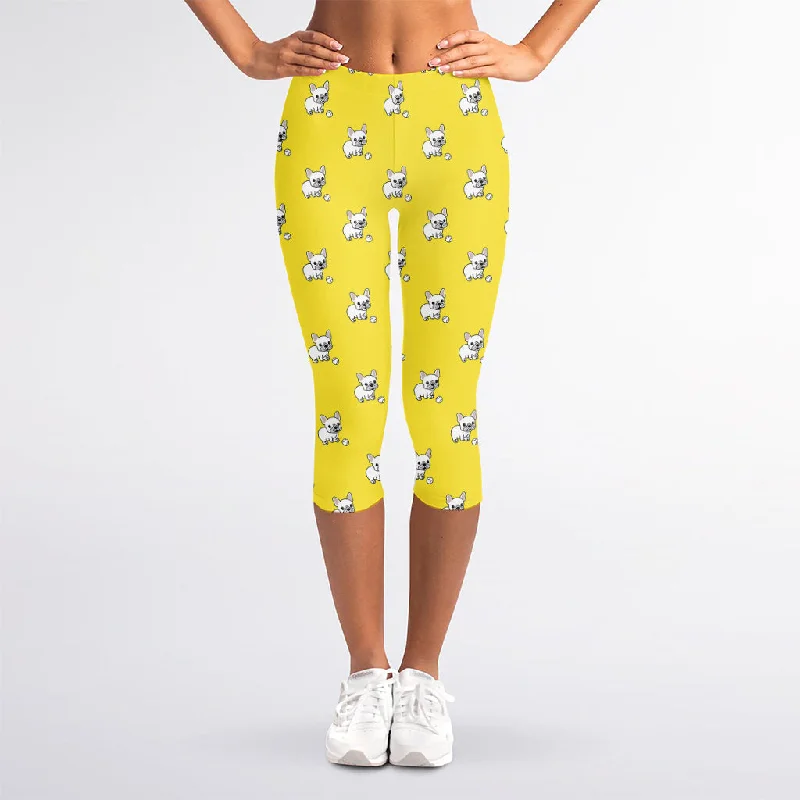 French Bulldog Puppy With Baseball Print Women's Capri Leggings Comfortable Full-Body Compression Leggings French Bulldog Puppy With Baseball Print Women's Capri Leggings Comfortable Full-Body Compression Leggings