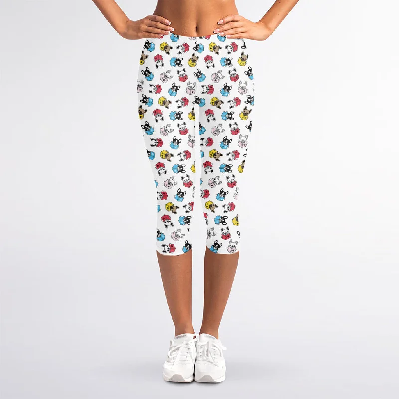 French Bulldog Reading Book Print Women's Capri Leggings Fashionable Embroidered Detail Leggings French Bulldog Reading Book Print Women's Capri Leggings Fashionable Embroidered Detail Leggings