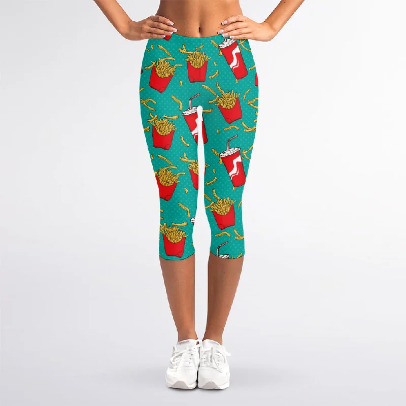 French Fries And Cola Pattern Print Women's Capri Leggings Stylish Stretch Print Leggings French Fries And Cola Pattern Print Women's Capri Leggings Stylish Stretch Print Leggings