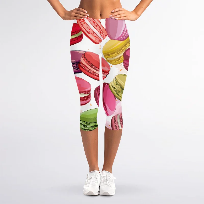 French Macaron Pattern Print Women's Capri Leggings Comfortable Tummy Shaping Leggings