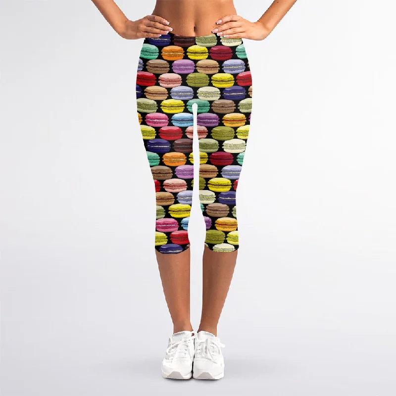 French Macarons Pattern Print Women's Capri Leggings Stylish Sweatproof Leggings