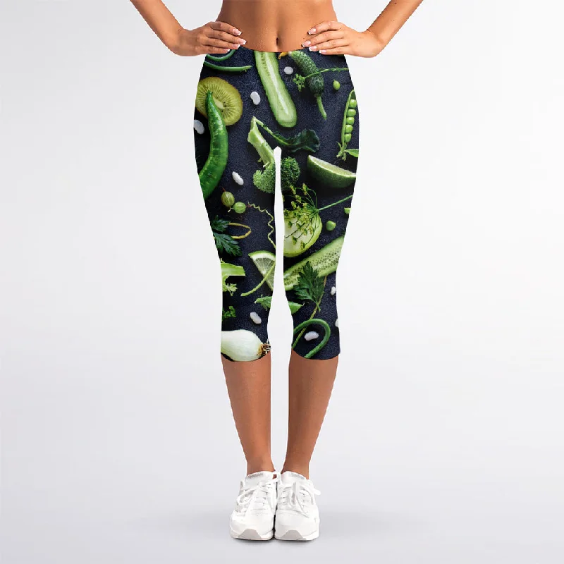Fresh Green Fruit And Vegetables Print Women's Capri Leggings Trendy Digital Print Leggings Fresh Green Fruit And Vegetables Print Women's Capri Leggings Trendy Digital Print Leggings