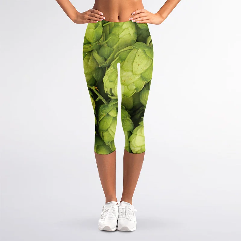 Fresh Hop Cone Print Women's Capri Leggings Stylish Athletic Wear Leggings