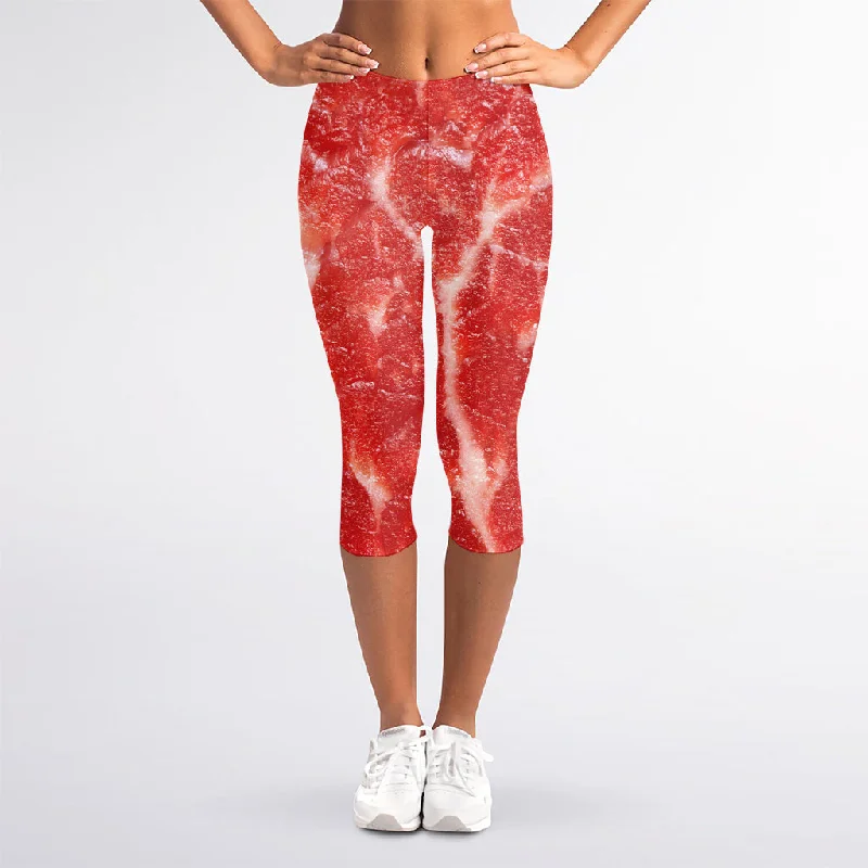 Fresh Meat Print Women's Capri Leggings Cozy Lounge Pants Leggings