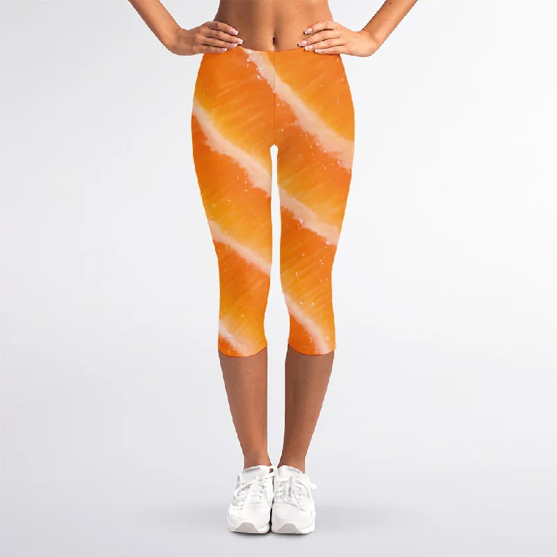 Fresh Salmon Print Women's Capri Leggings Fashionable Plus-Size Activewear
