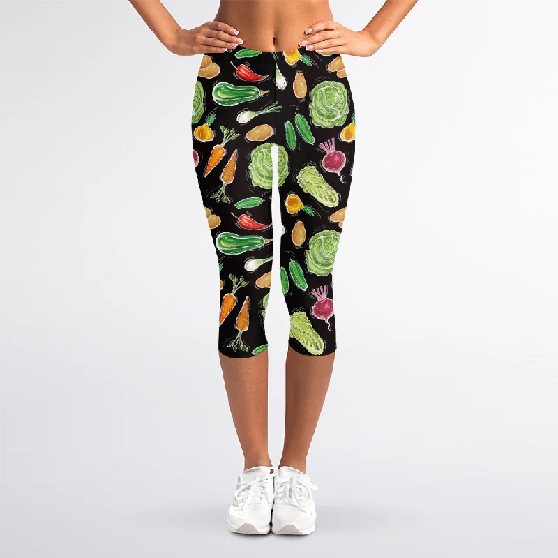 Fresh Vegetable Pattern Print Women's Capri Leggings Comfortable Ribbed Waistband Leggings Fresh Vegetable Pattern Print Women's Capri Leggings Comfortable Ribbed Waistband Leggings
