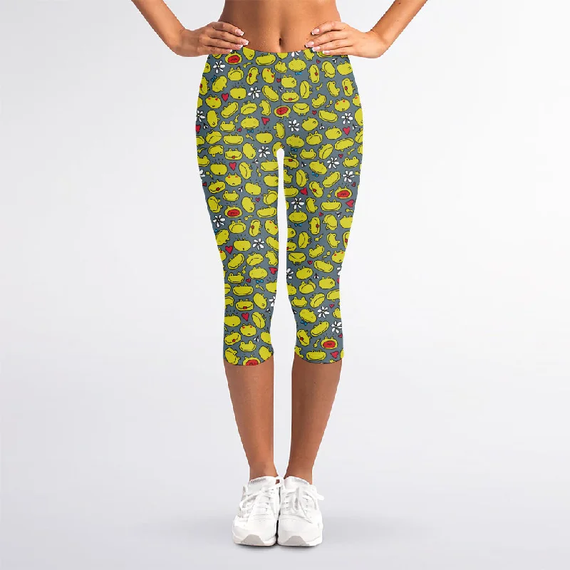 Frog Faces Pattern Print Women's Capri Leggings Fashionable Floral Active Leggings