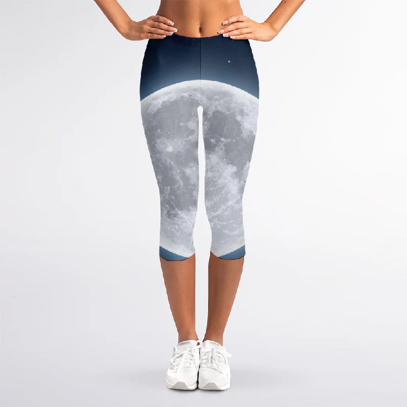 Full Moon Print Women's Capri Leggings Comfortable Workout Fitness Leggings