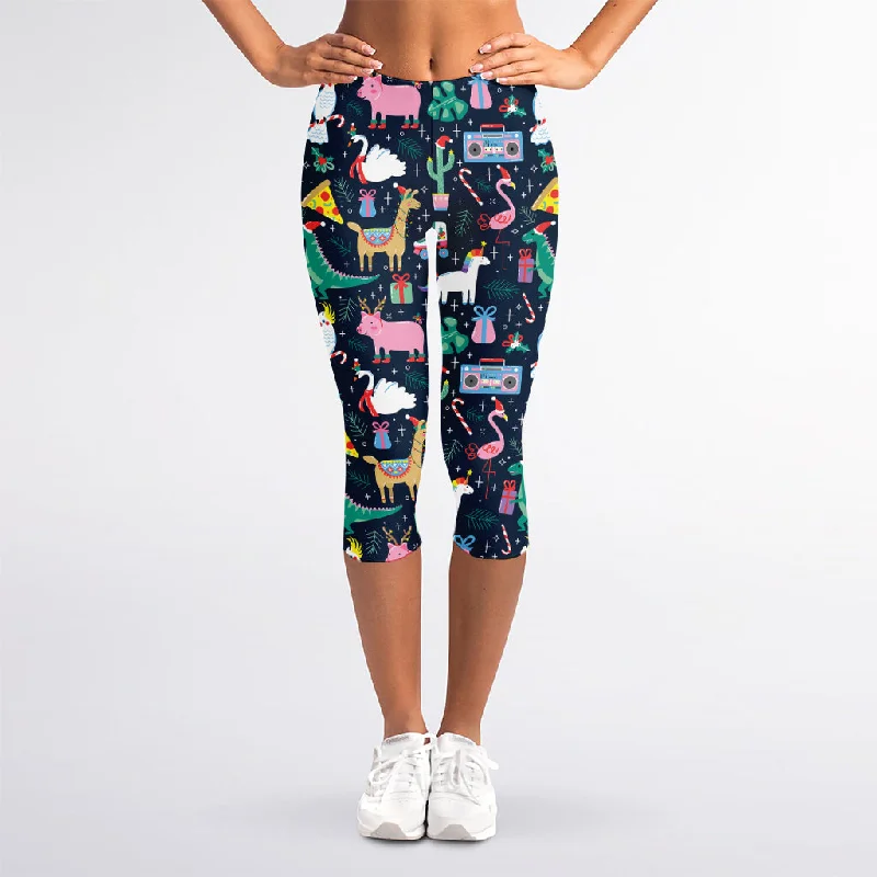 Funny Christmas Animals Pattern Print Women's Capri Leggings Trendy Tie-Dye Leggings Funny Christmas Animals Pattern Print Women's Capri Leggings Trendy Tie-Dye Leggings