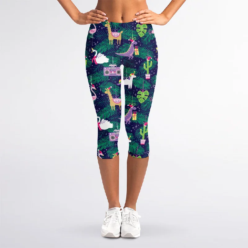 Funny Christmas Decoration Pattern Print Women's Capri Leggings Chic Floral Print Leggings Funny Christmas Decoration Pattern Print Women's Capri Leggings Chic Floral Print Leggings