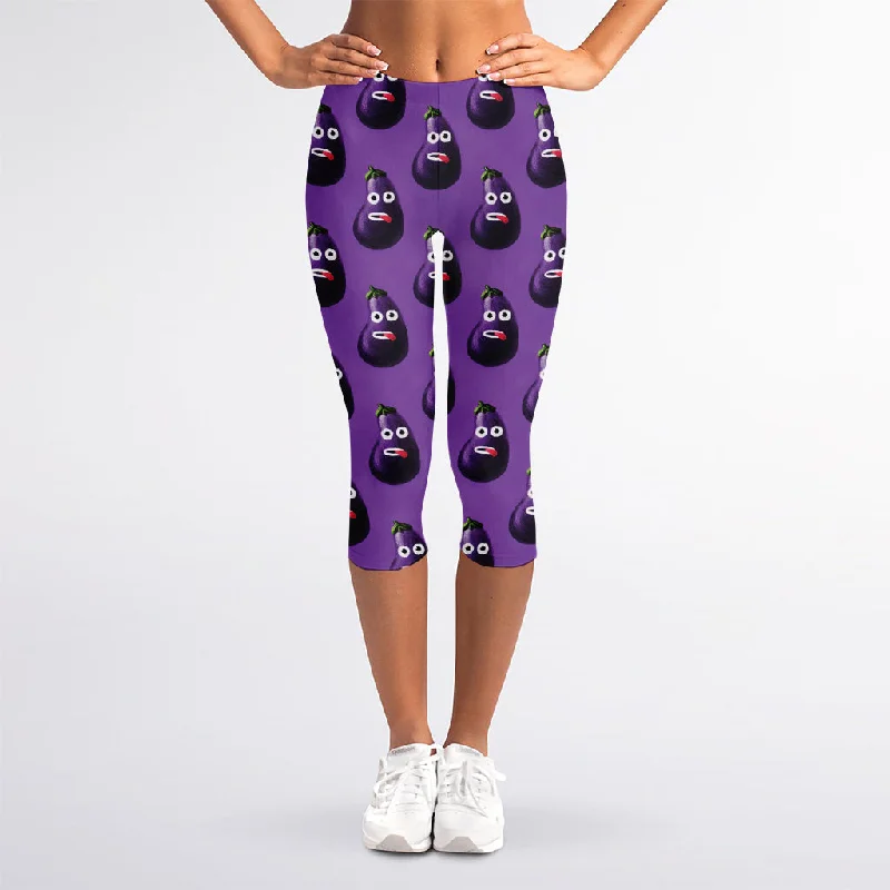 Funny Eggplant Pattern Print Women's Capri Leggings Fashionable Tummy Control Leggings Funny Eggplant Pattern Print Women's Capri Leggings Fashionable Tummy Control Leggings