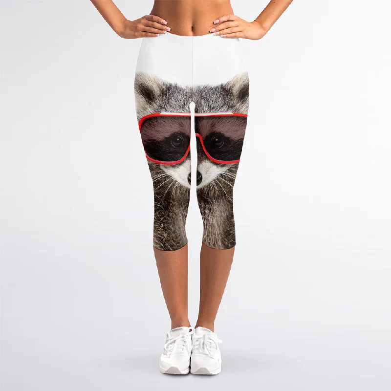 Funny Raccoon Print Women's Capri Leggings Trendy Activewear Leggings