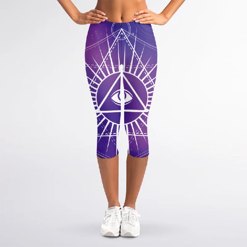 Galaxy Eye of Providence Print Women's Capri Leggings Casual Sporty Leggings
