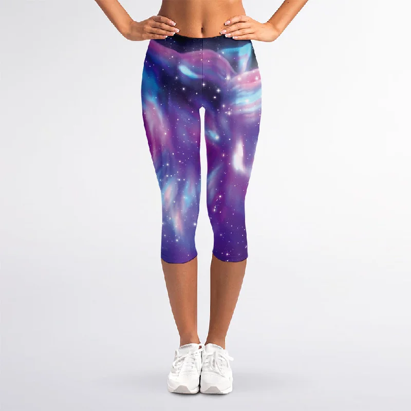 Galaxy Howling Wolf Spirit Print Women's Capri Leggings Fashionable Moisture-Wicking Leggings Galaxy Howling Wolf Spirit Print Women's Capri Leggings Fashionable Moisture-Wicking Leggings