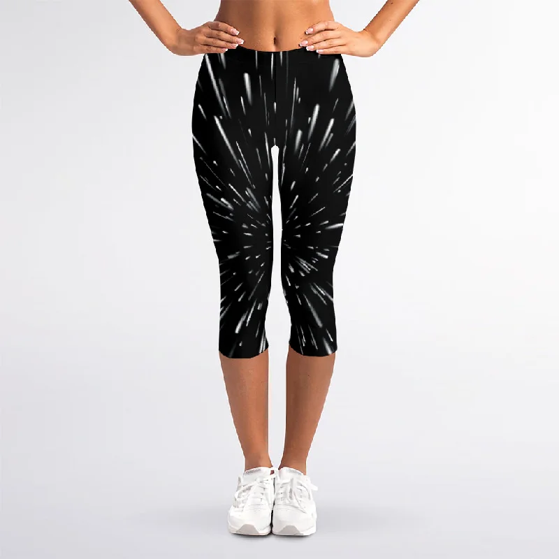 Galaxy Hyperspace Print Women's Capri Leggings Cozy Cotton Leggings