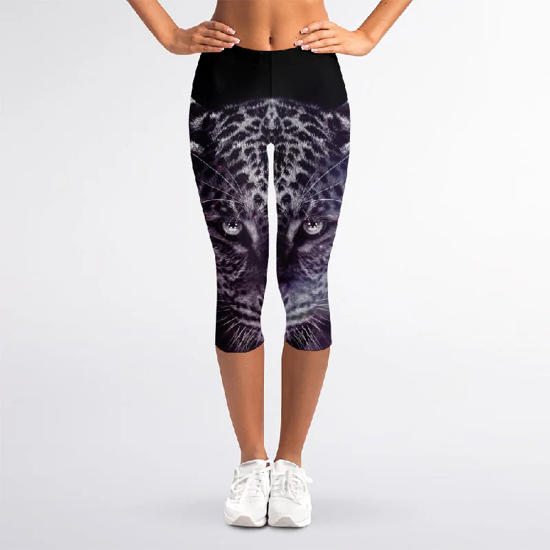 Galaxy Jaguar Print Women's Capri Leggings Trendy Full-Length Leggings