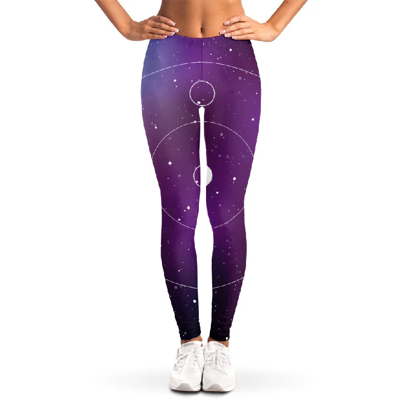 Galaxy Moon Phase Print Women's Leggings Comfortable Fleece-Lined Leggings