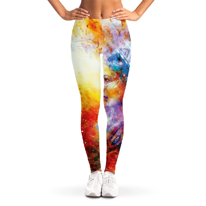 Galaxy Native Indian Woman Print Women's Leggings Elegant Black Leggings