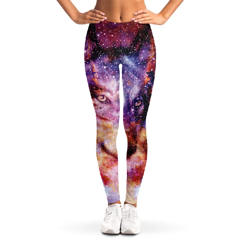 Galaxy Wolf Portrait Print Women's Leggings Comfortable Compression Leggings