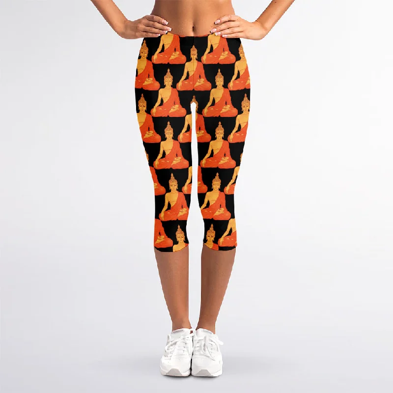 Gautama Buddha Pattern Print Women's Capri Leggings Comfortable Sports Performance Tights Gautama Buddha Pattern Print Women's Capri Leggings Comfortable Sports Performance Tights