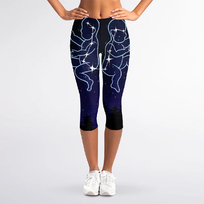 Gemini Constellation Print Women's Capri Leggings Trendy High-Compression Leggings