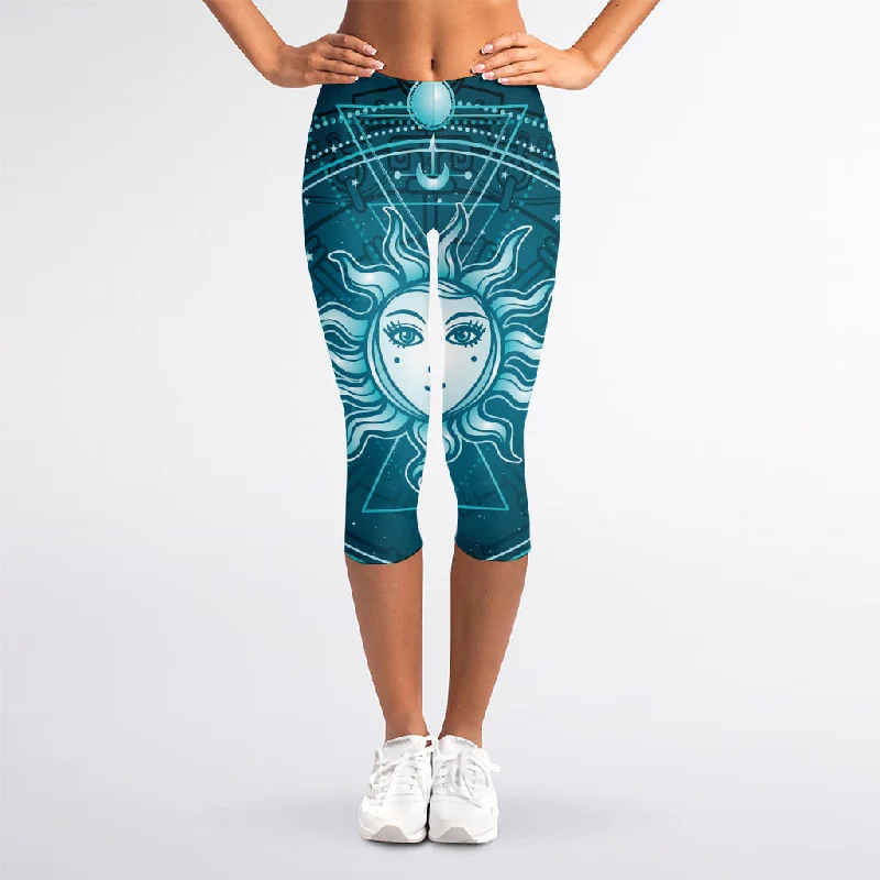 Geometric Celestial Sun And Moon Print Women's Capri Leggings Comfortable Full-Body Compression Leggings Geometric Celestial Sun And Moon Print Women's Capri Leggings Comfortable Full-Body Compression Leggings