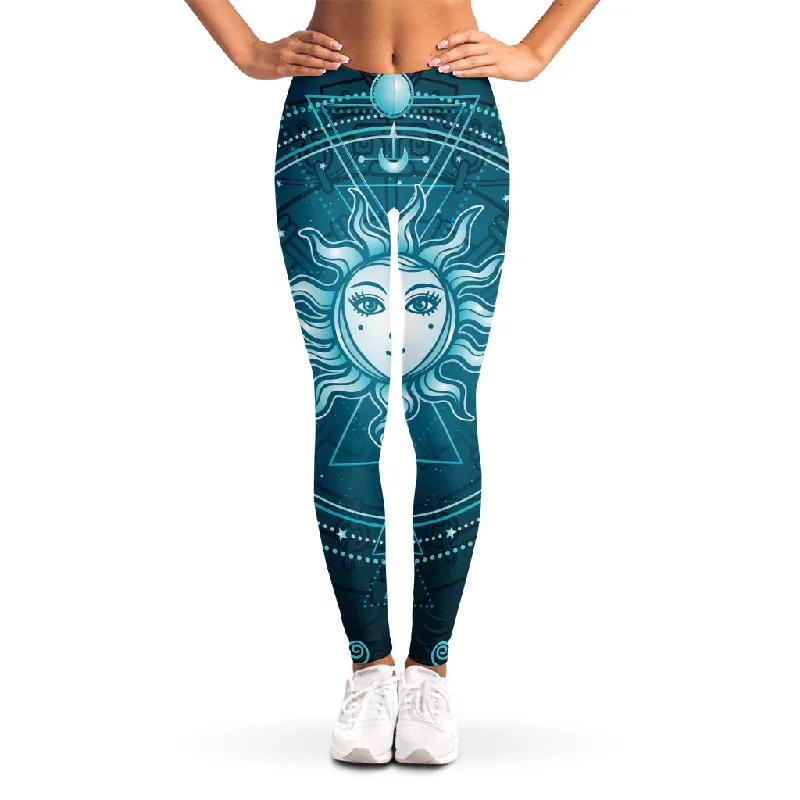Geometric Celestial Sun And Moon Print Women's Leggings Fashionable Quick-Dry Yoga Pants Geometric Celestial Sun And Moon Print Women's Leggings Fashionable Quick-Dry Yoga Pants
